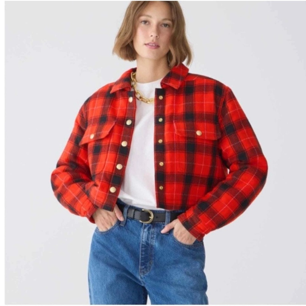 J-Crew Red Plaid Button-Up think cotton shirt Jacket